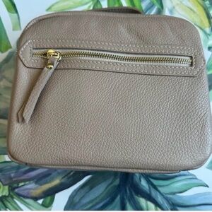 Chic Taupe Leather Cosmetic Bag